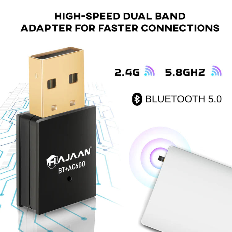 USB 2-in-1 WiFi and Bluetooth Adapter 600Mbps 2.4/5.8Ghz Dual Band Wireless Network Adapter for Desktop PC, Laptop, Bluetooth 5.0 Mini WiFi Dongle HAJAAN