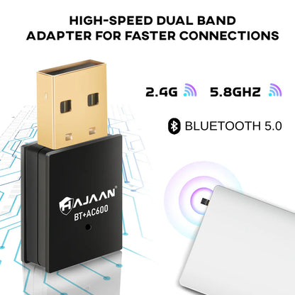 USB 2-in-1 WiFi and Bluetooth Adapter 600Mbps 2.4/5.8Ghz Dual Band Wireless Network Adapter for Desktop PC, Laptop, Bluetooth 5.0 Mini WiFi Dongle HAJAAN